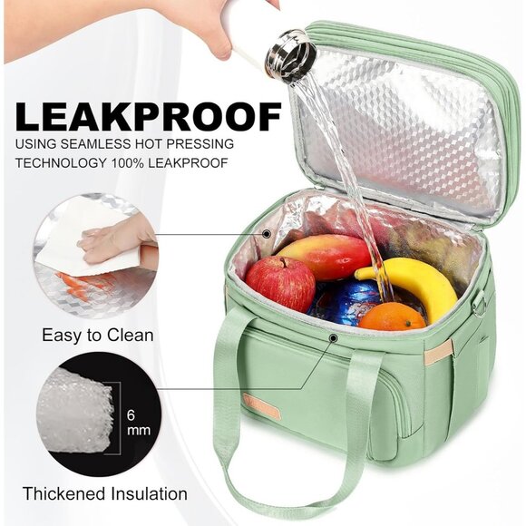 Double Deck Insulated Lunch Box for Men & Women, Leakproof Tote Cooler (Green) - Picture 2 of 7